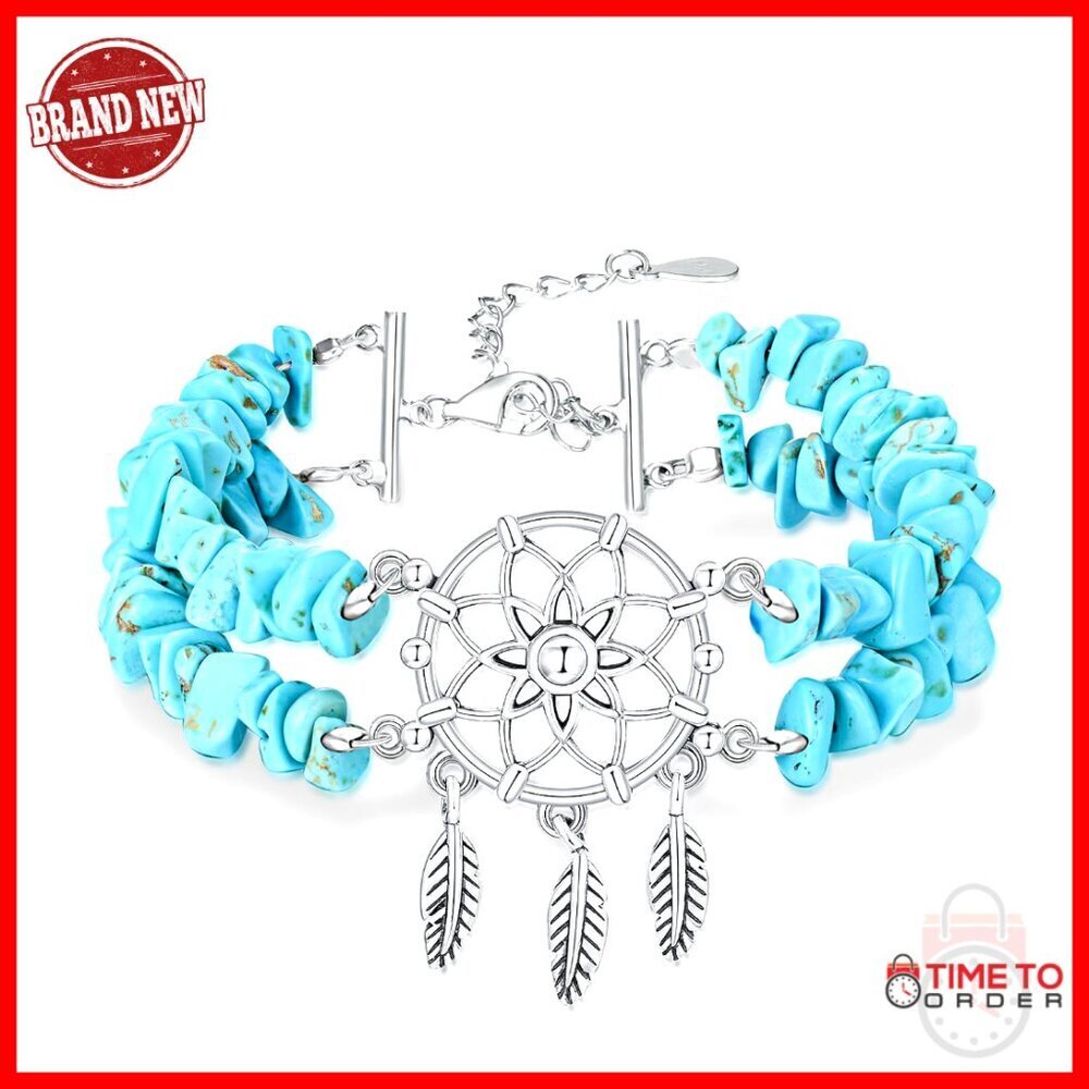 925 Sterling Silver Turquoise Bracelet Adjustable 6.5-7.5 Inches Boho Style